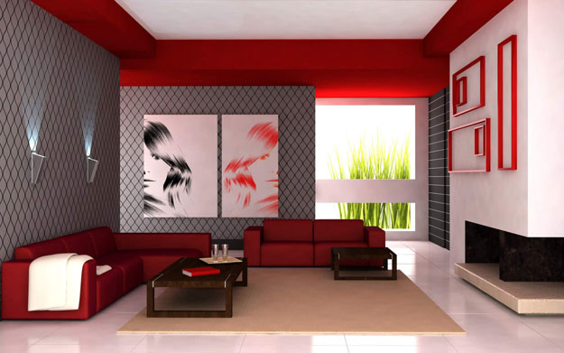 Red - Grey living room