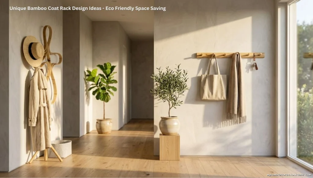 Unique kinetic and floating bamboo coat rack design ideas in a modern Japandi entryway