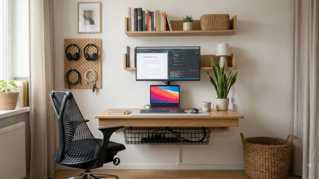 Organized Home Office Desk With Hidden Cable Management