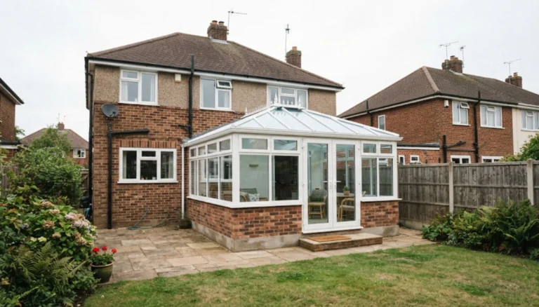 Modern conservatory extension attached to a UK brick house