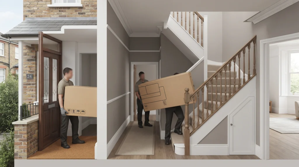 Checking door hallway and stair access for a modular sofa