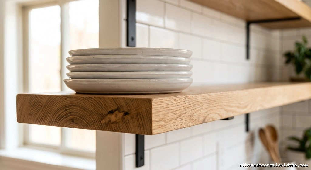 Solid White Oak Open Kitchen Shelving